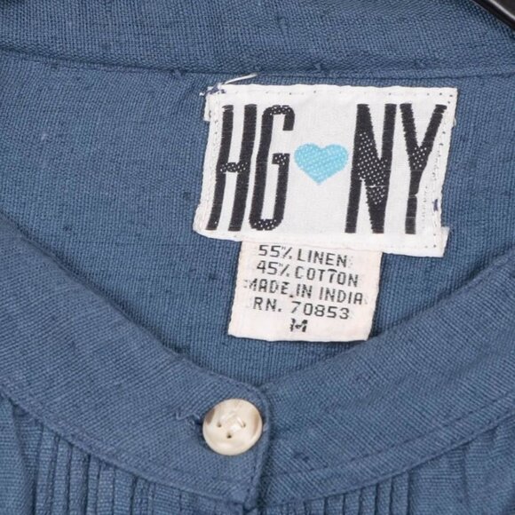 Y2K Embroidered Tunic Blouse M Linen Floral Pleated Button 90s Boho Layering Top - Picture 5 of 6